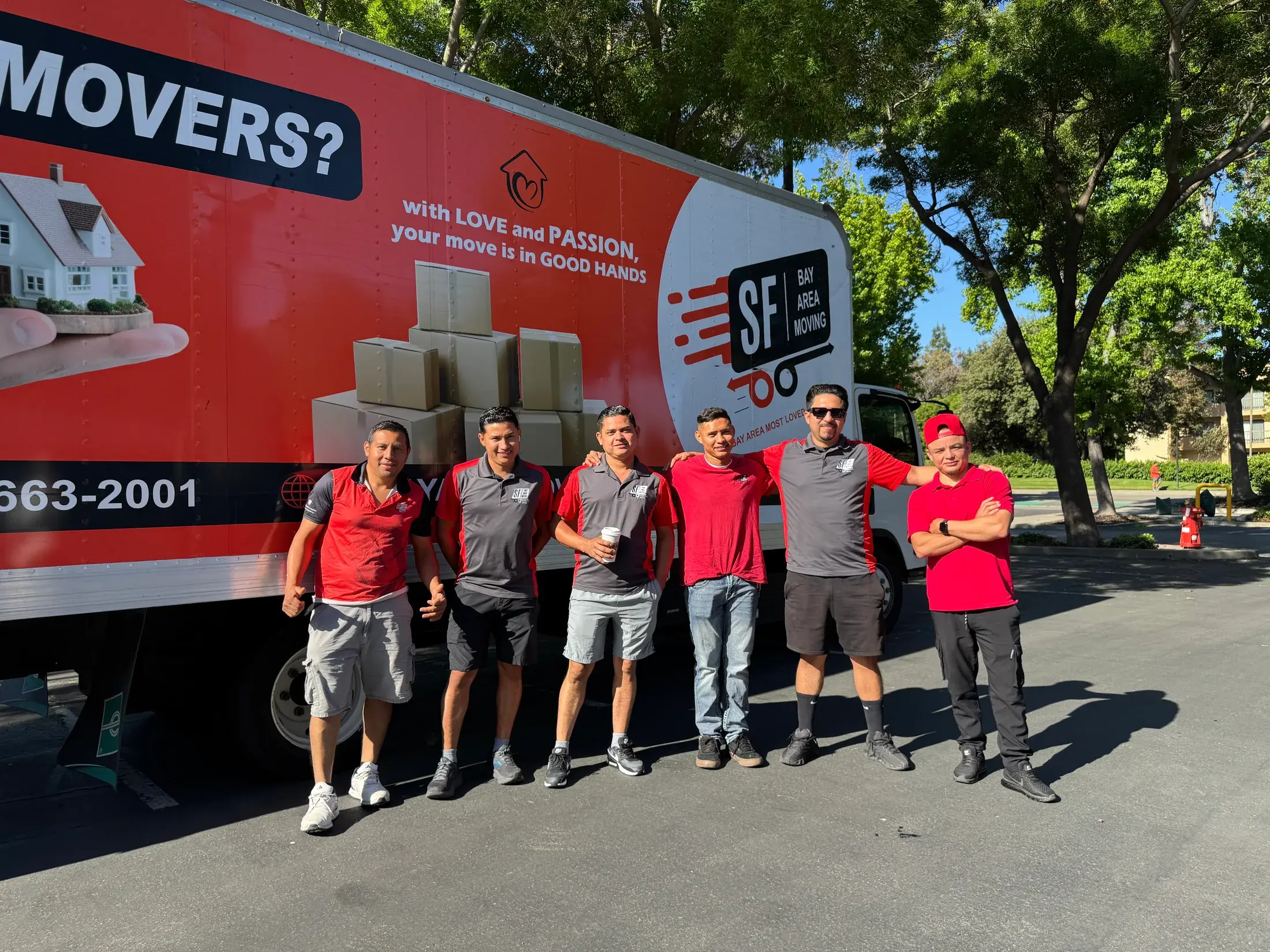 SF Bay Area Moving crew together beside a branded truck
